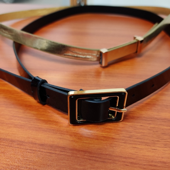 unbranded Accessories - Thin set 2 belts gold & Black thin Patten leather